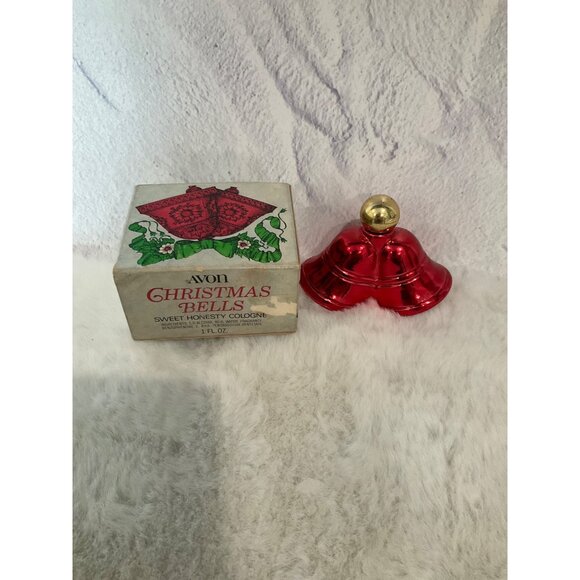 Vintage Avon Christmas Bells- Sweet Honesty Cologne Two Red Glass Bells - Picture 3 of 6